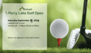 Fourth annual Percy Lake Golf Tournament poster, held on September 19, 2026.